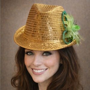 St. Patrick’s Day Gold Sequined Fedora Hat